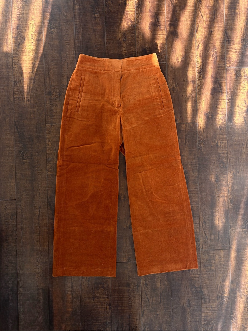 Little Moon Wide Leg Velvet Pants — Rust Orange